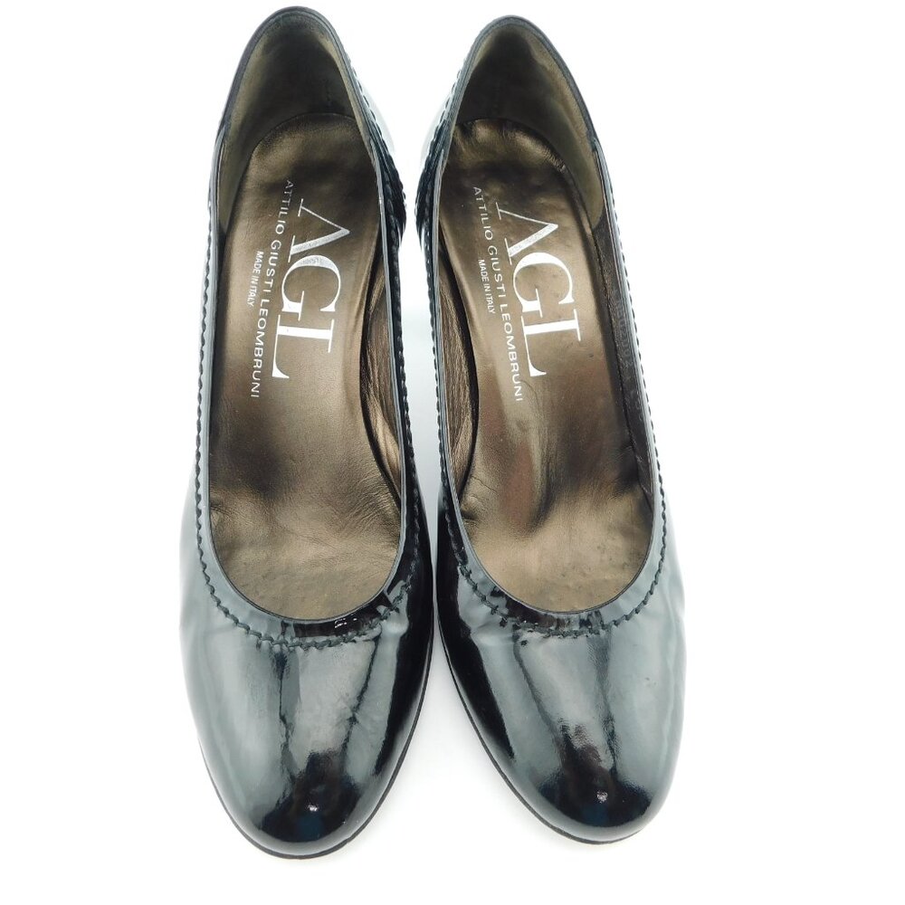 ATTILIO GIUSTI LEOMBRUNI AGL Black Patent Leather Heel Pumps 38